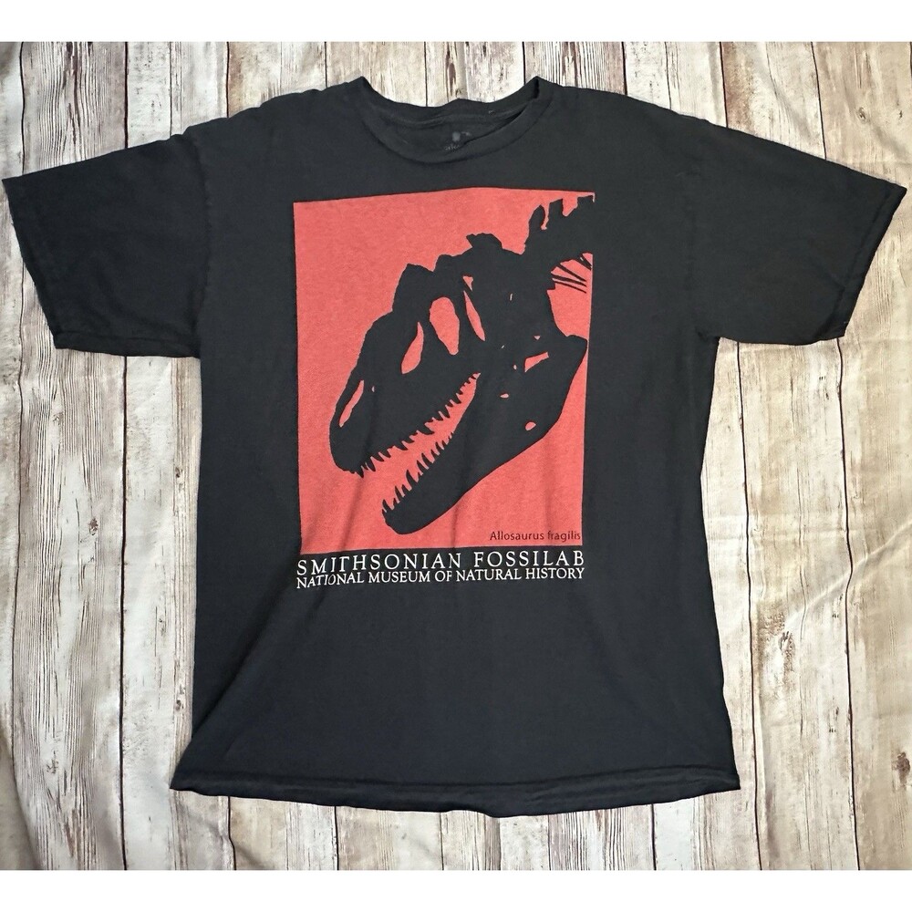 Vintage The Mountain Smithsonian Fossilab Dinosaur Skull Shirt XL Black Cotton